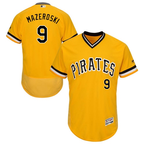 Pirates #9 Bill Mazeroski Gold Flexbase Authentic Collection Cooperstown Stitched MLB Jersey - Click Image to Close